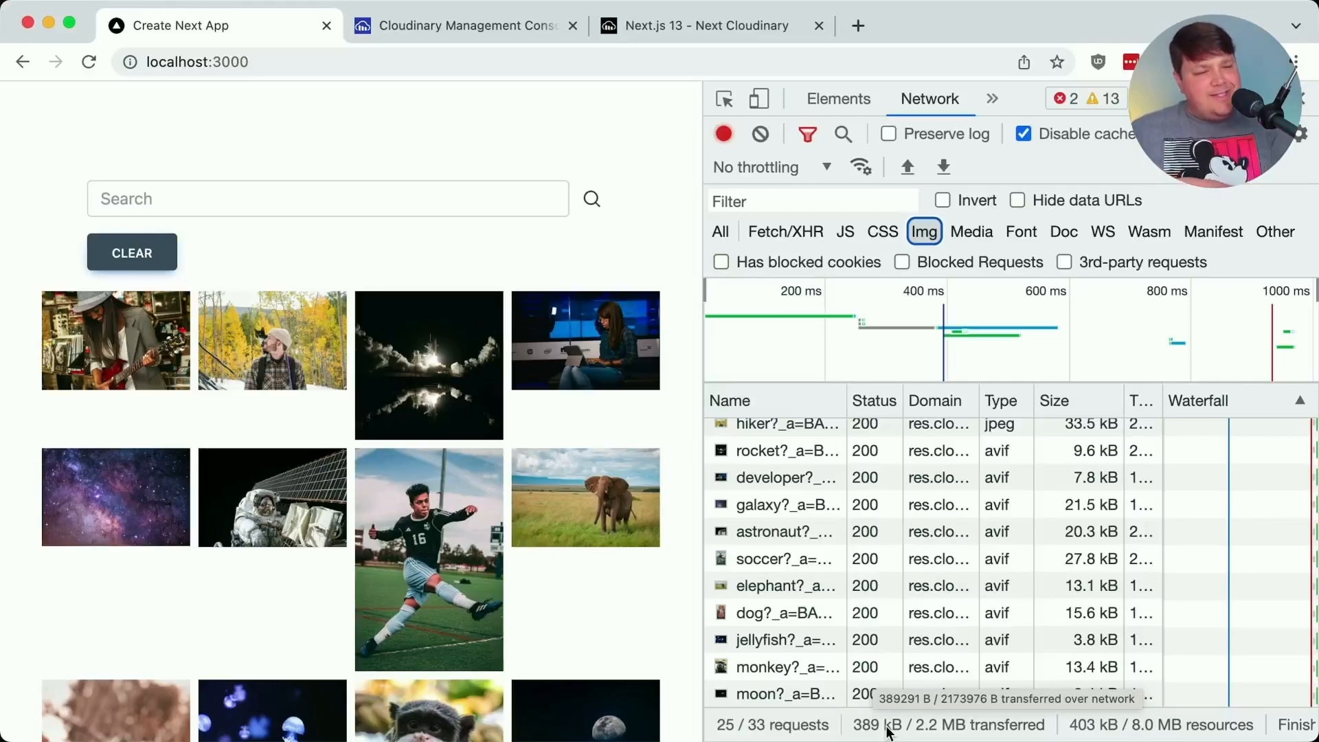 Images shown as optimized with AVIF and small file size