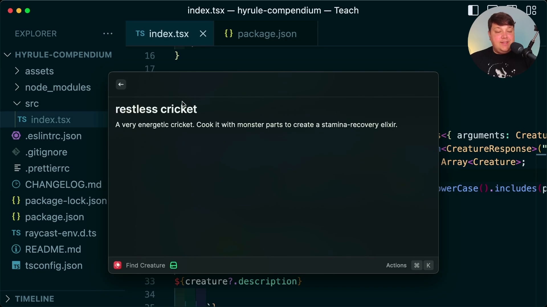 Creature search with result for cricket