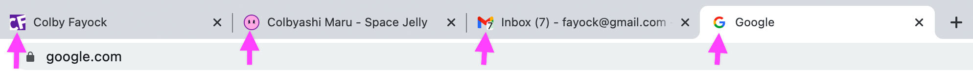 Browser tabs with arrows pointing to favicons