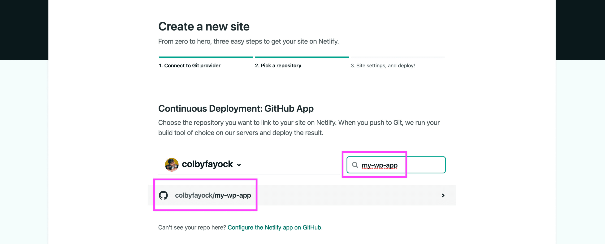 Searching for my-wp-app in Netlify