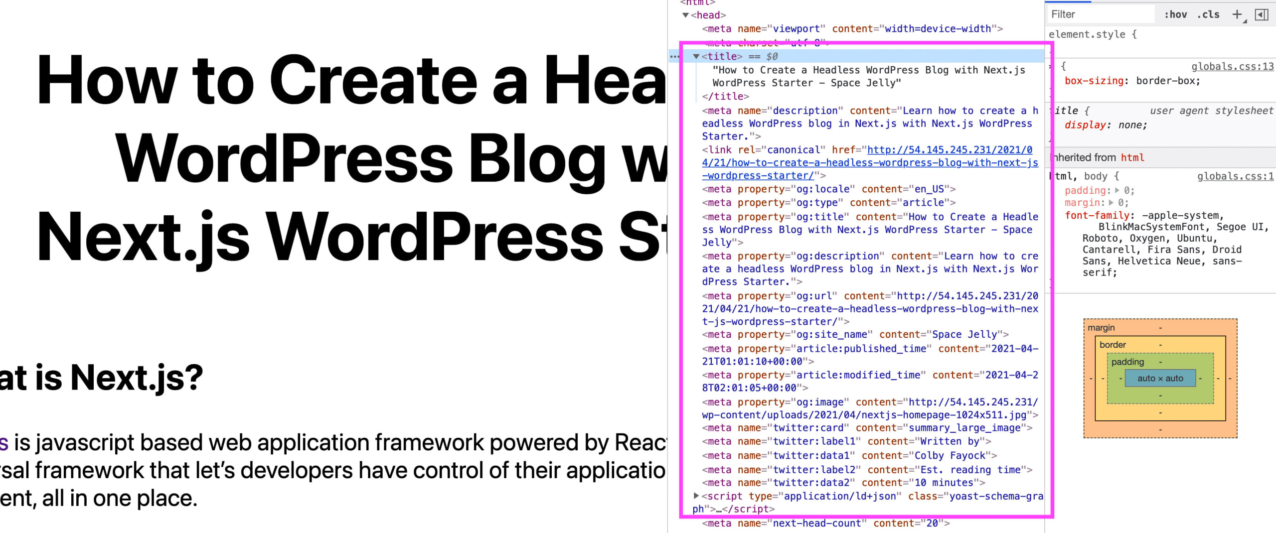 Rendered HTML head from Yoast SEO