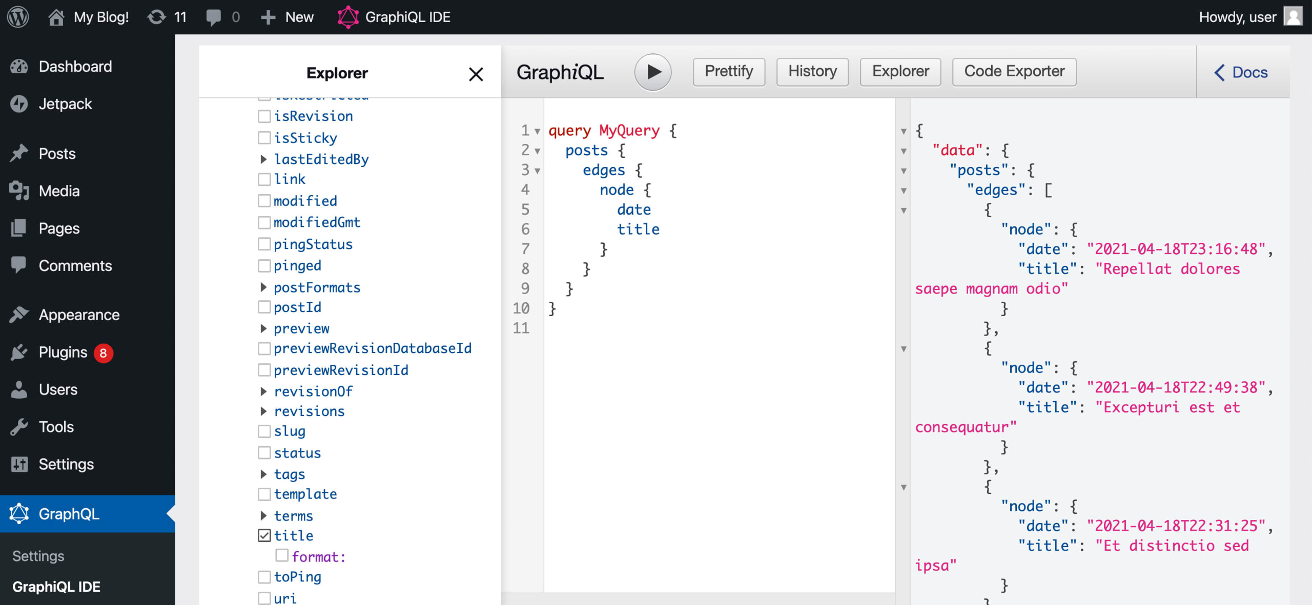 WPGraphQL GraphQL IDE in WordPress