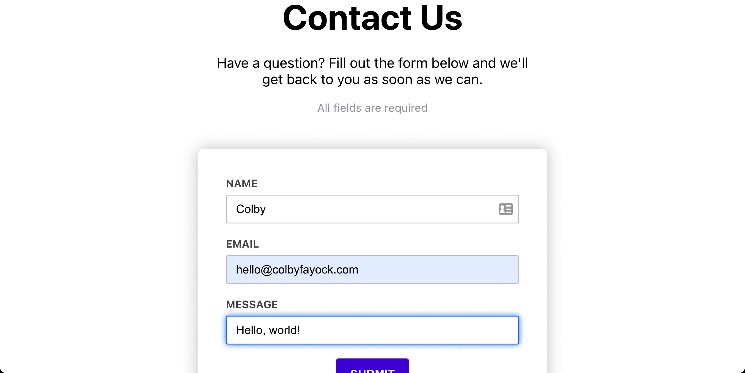 Contact form design in browser