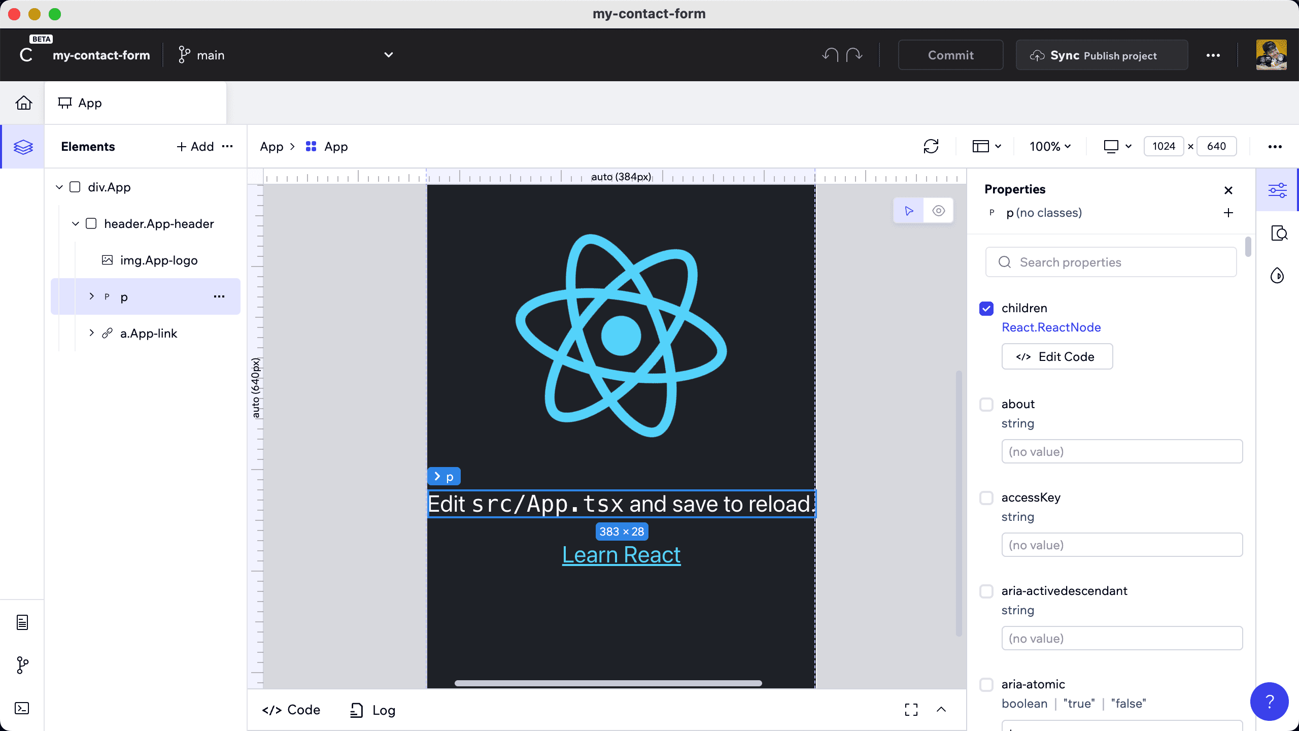 Selecting an element and viewing properties