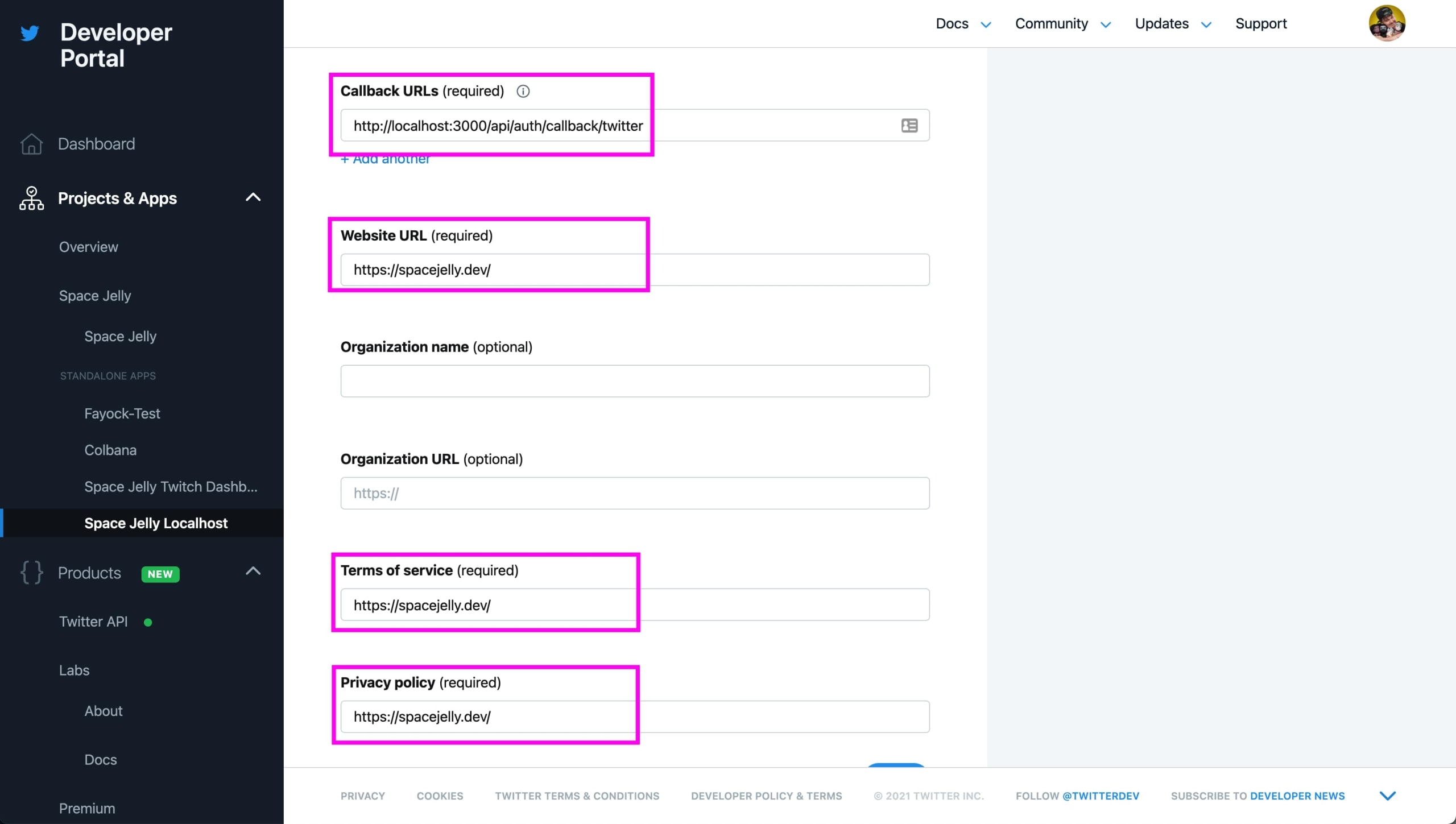 URL configuration for a Twitter App