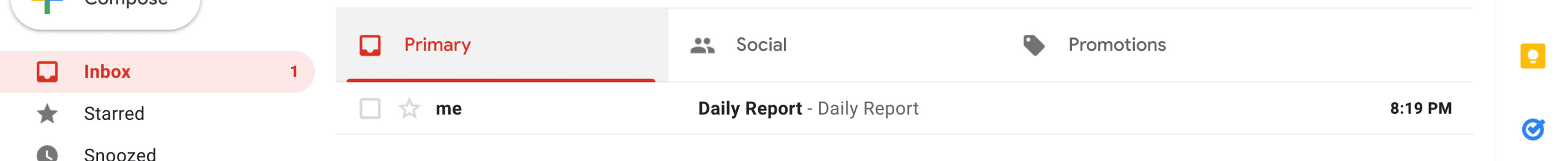 Gmail inbox showing unread Daily Report email
