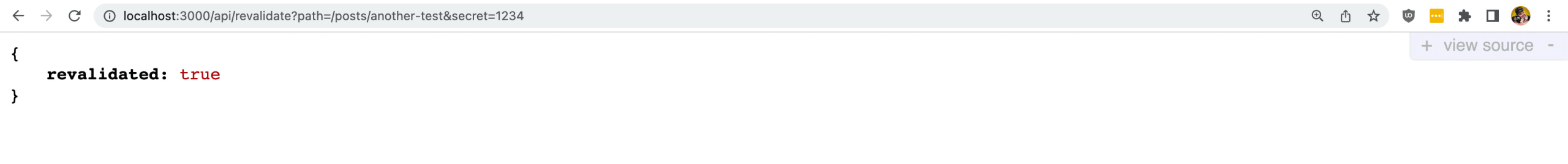 JSON response showing revalidated as true