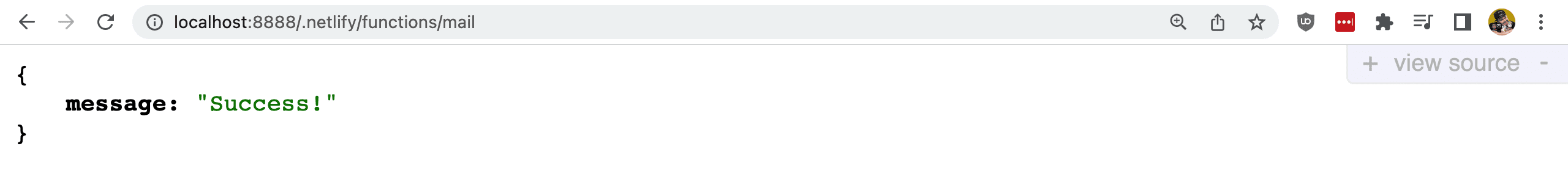 Browser showing request to endpoint with success body