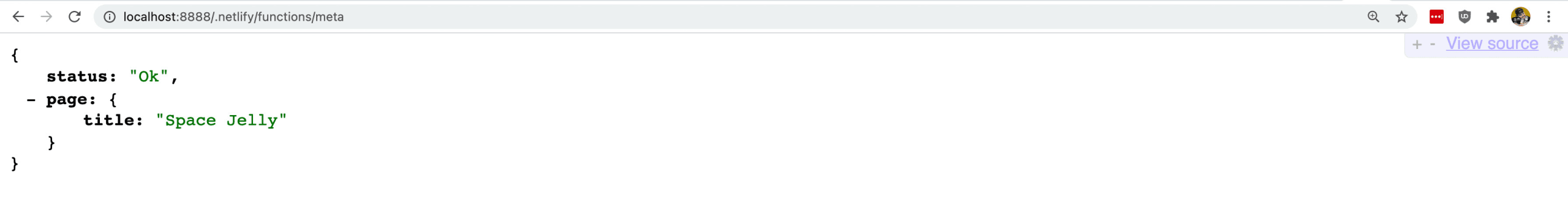 Endpoint response in the browser showing JSON with page title