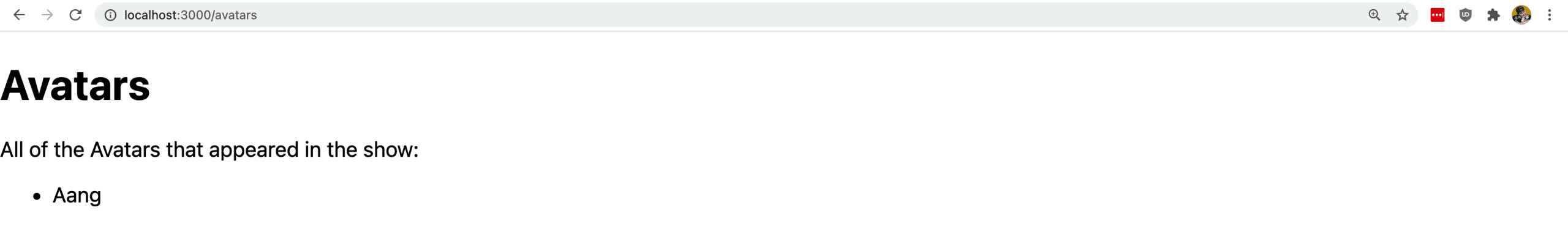 Avatars page only showing Aang in list
