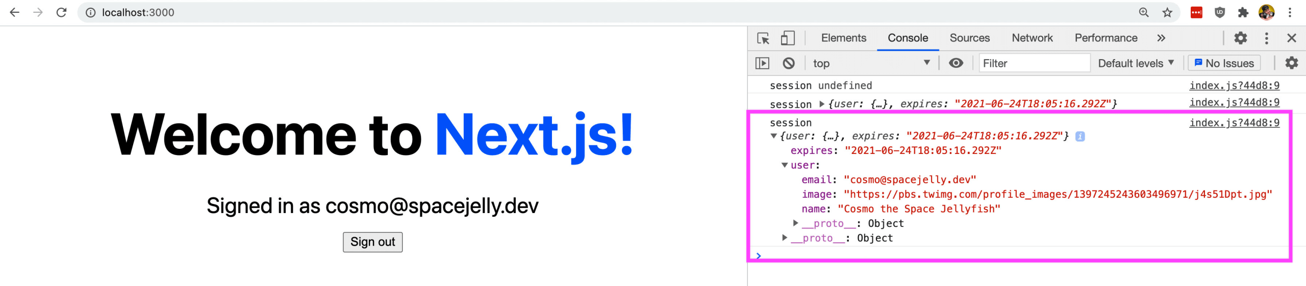 Chrome Dev Tools session data