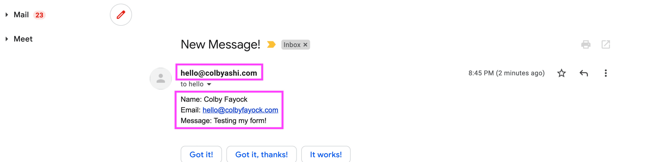 New message in Gmail