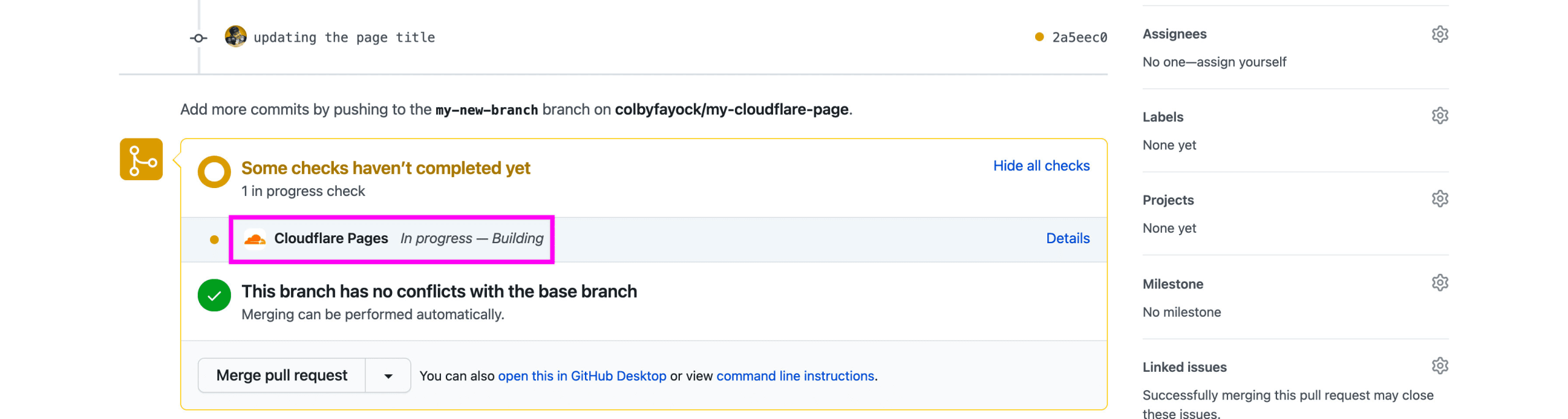 Cloudflare Pages building a Pull Request