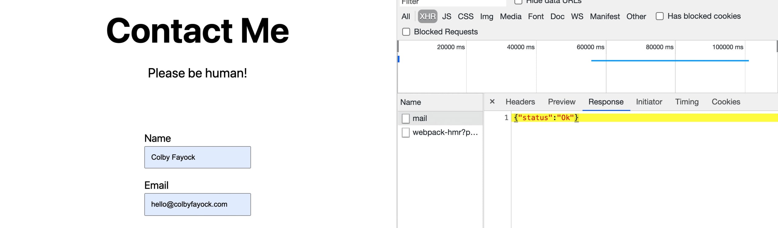 Request JSON response "Ok"