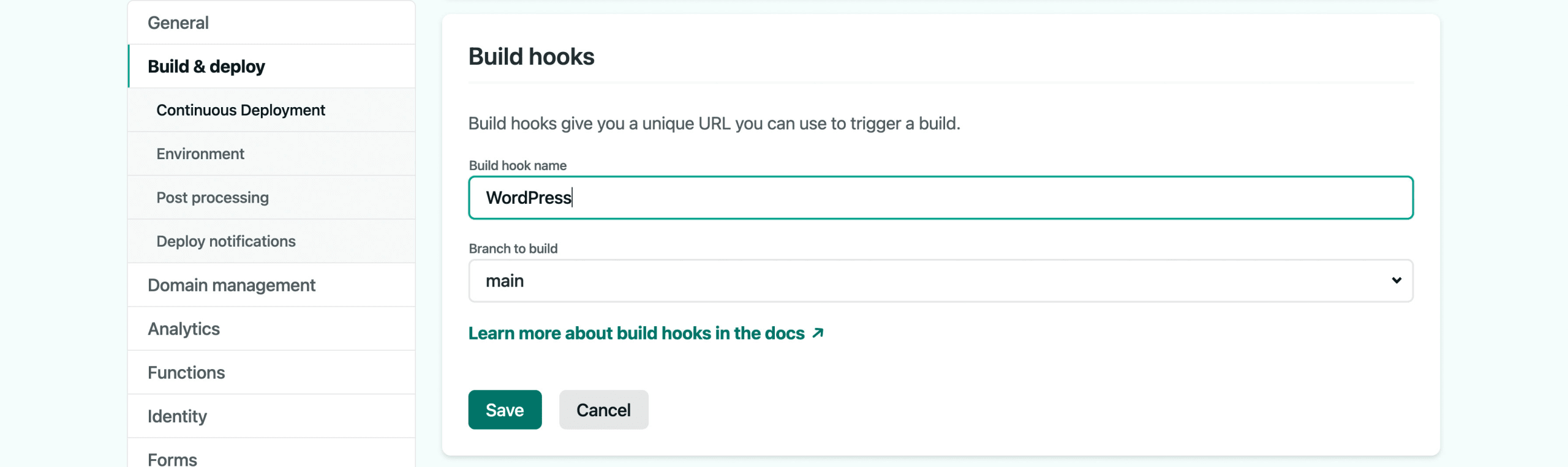 Creating WordPress build hook in Netlify