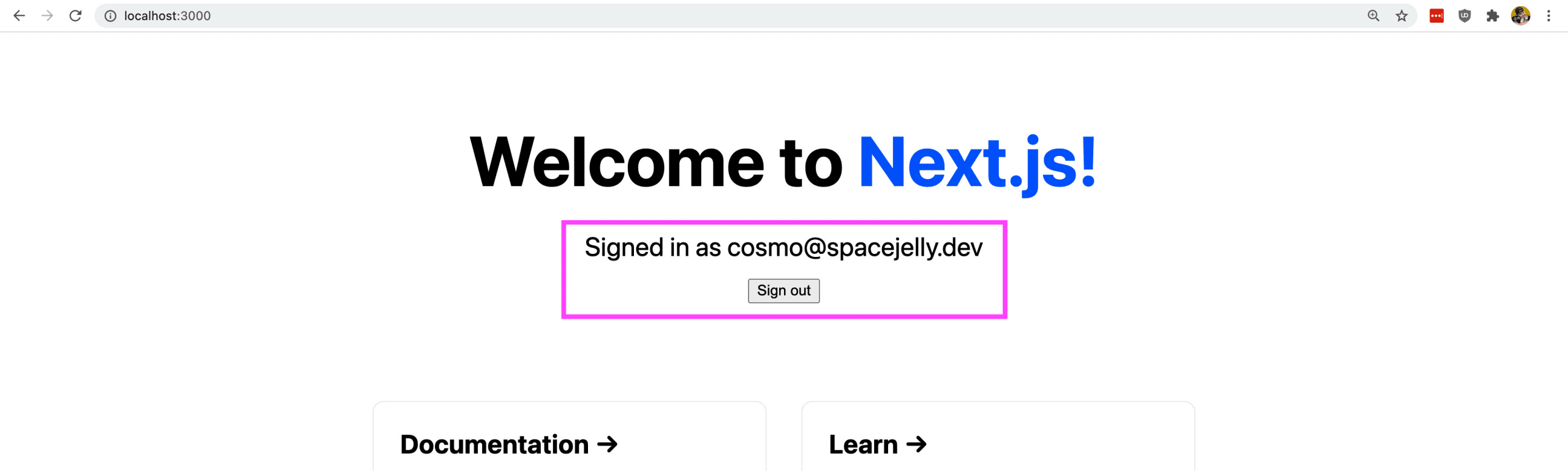 Next.js app signed into Twitter account