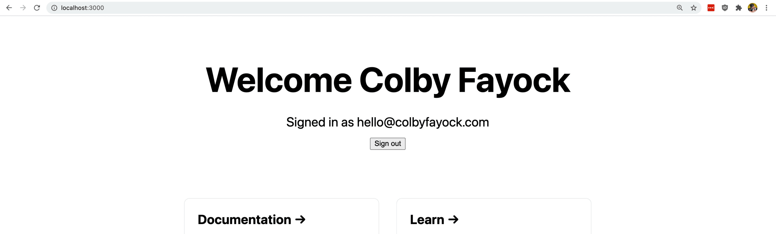 New Next.js app showing logged into Twitter account