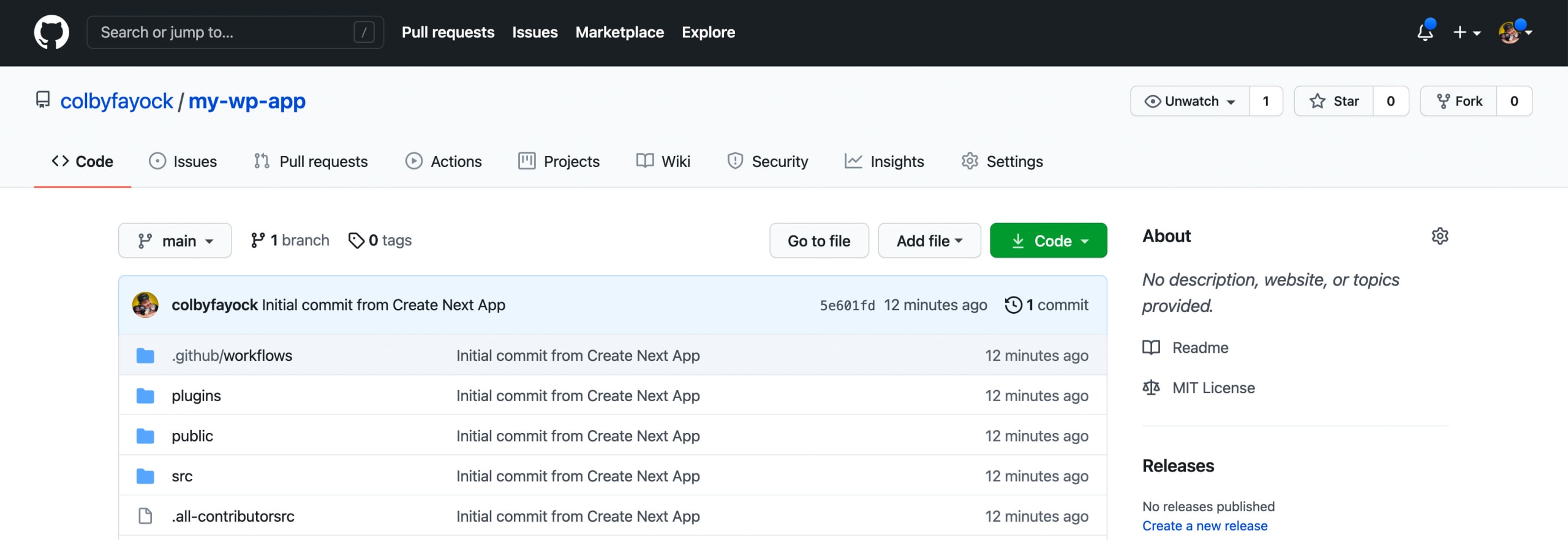 New repository on GitHub for my-wp-app