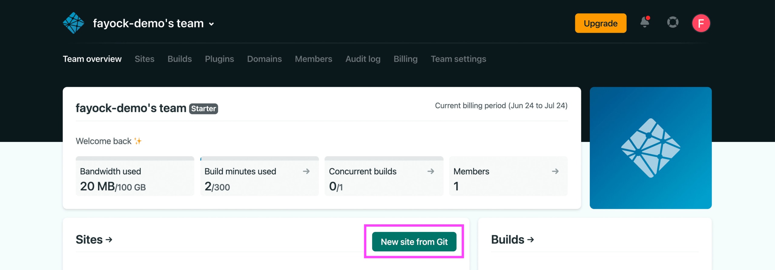 Netlify New site from Git button