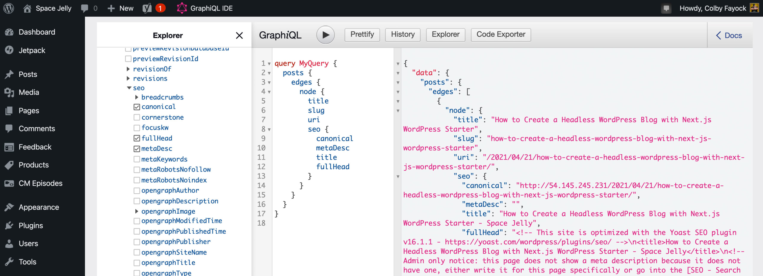 GraphiQL querying SEO data