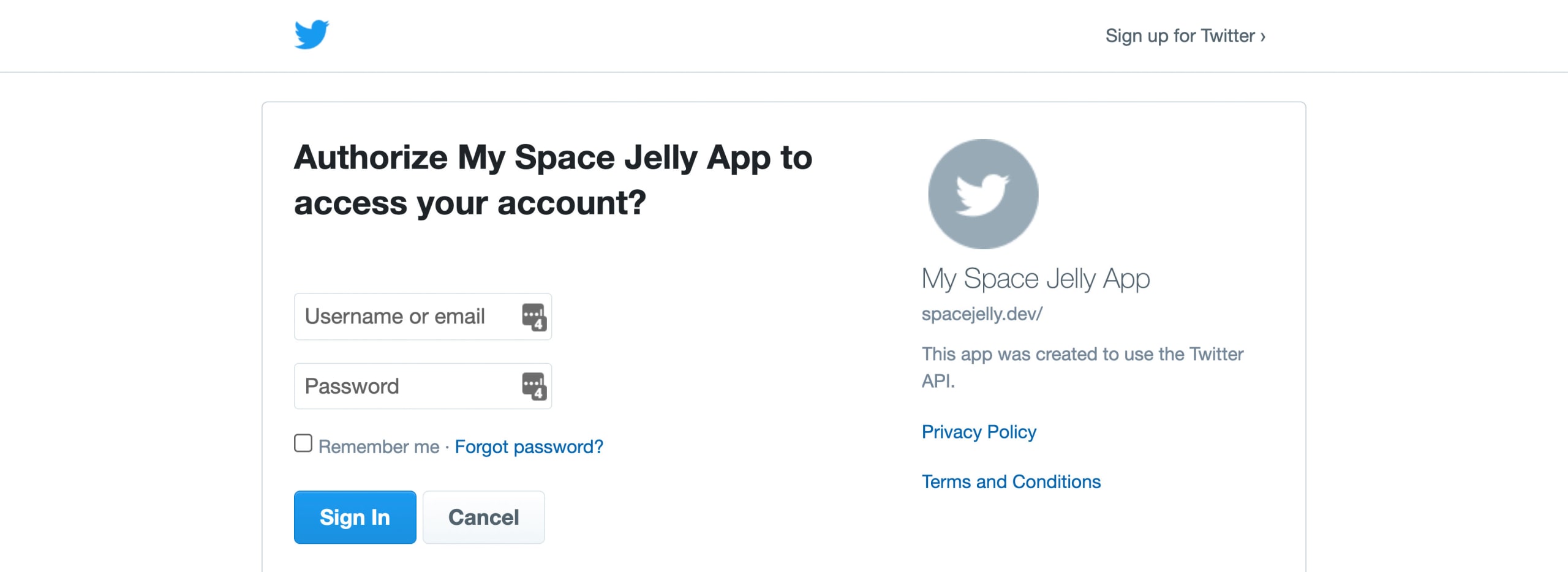 Sign In with Twitter