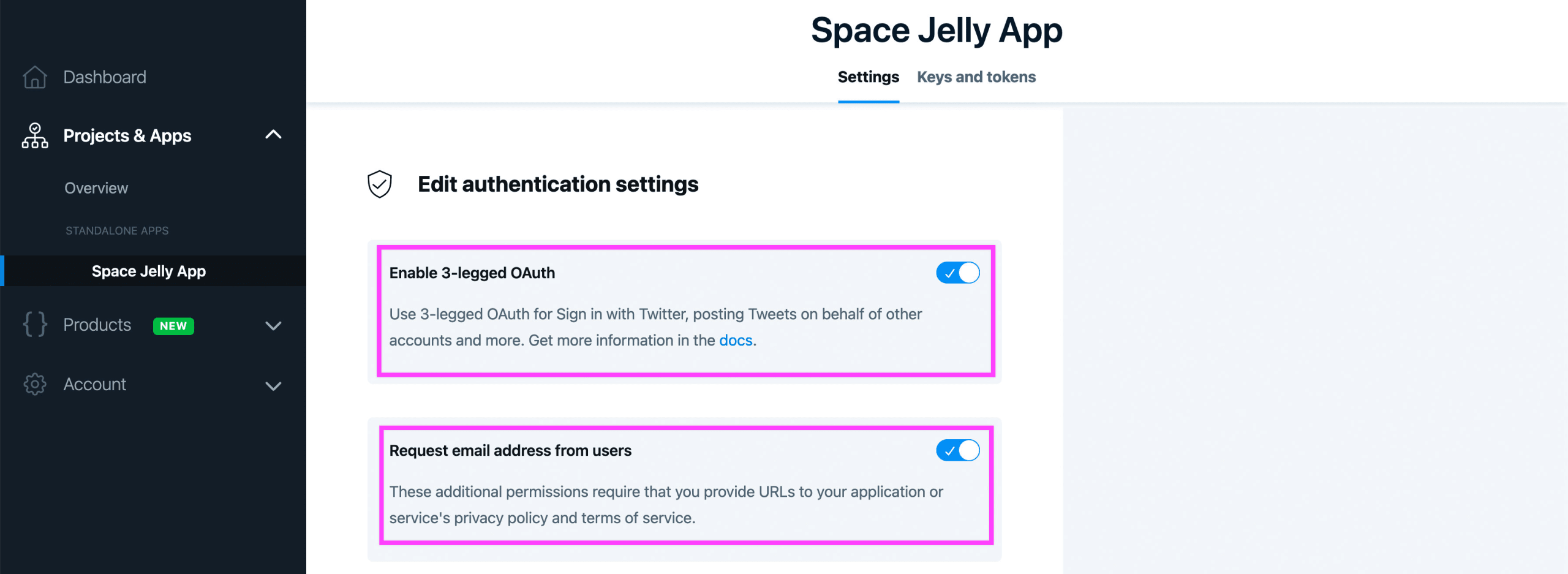 Twitter App authentication settings