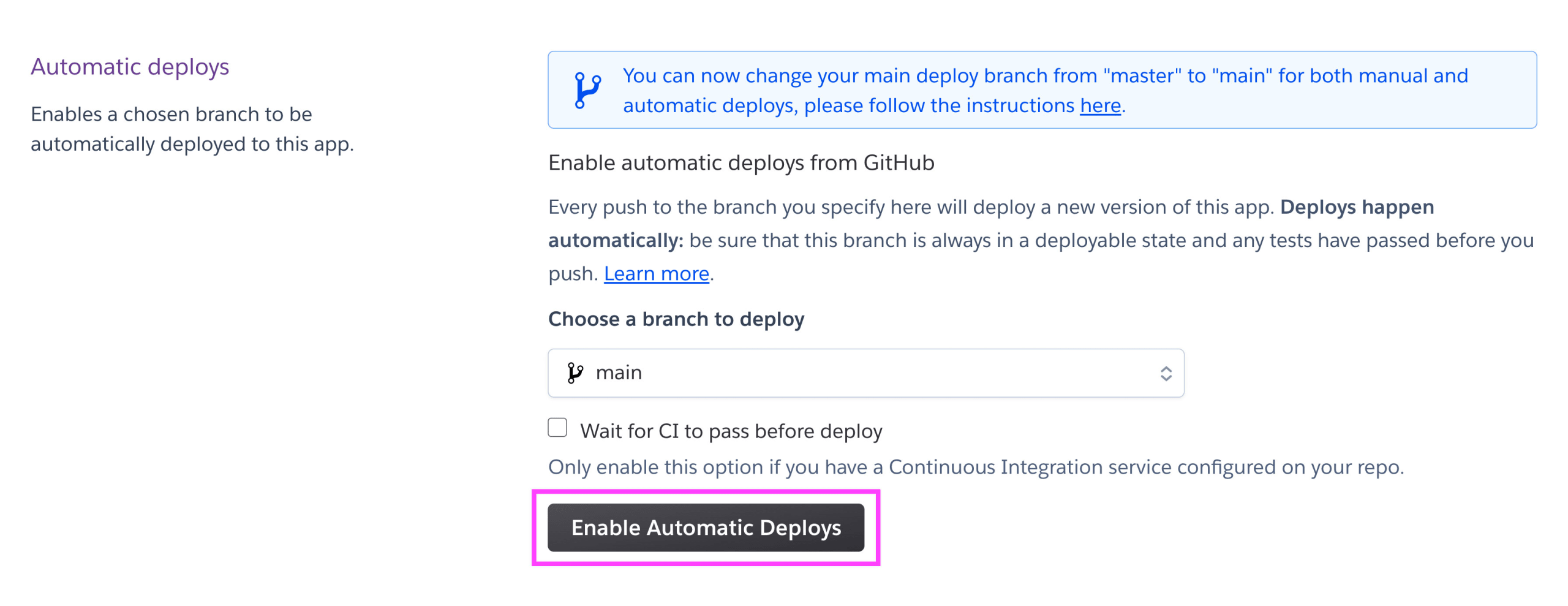 Heroku enabling automatic deployments