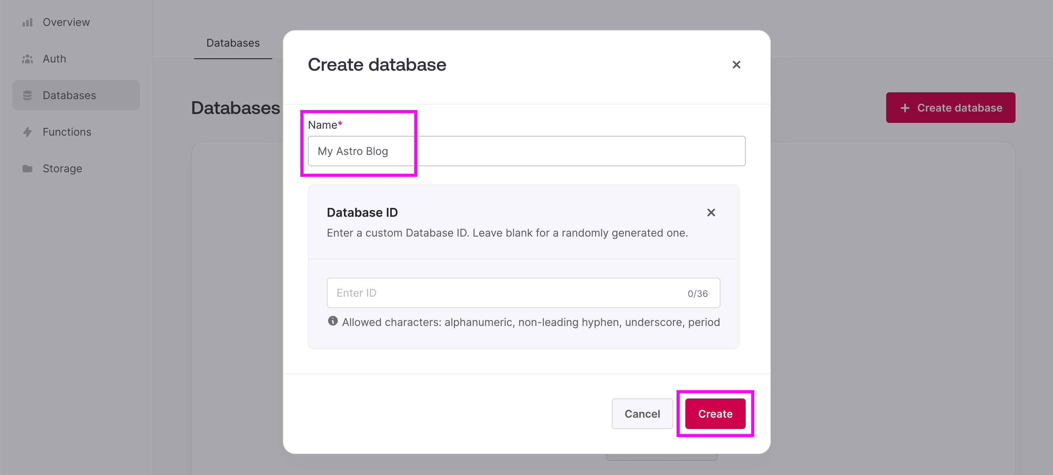 Creating a new Database