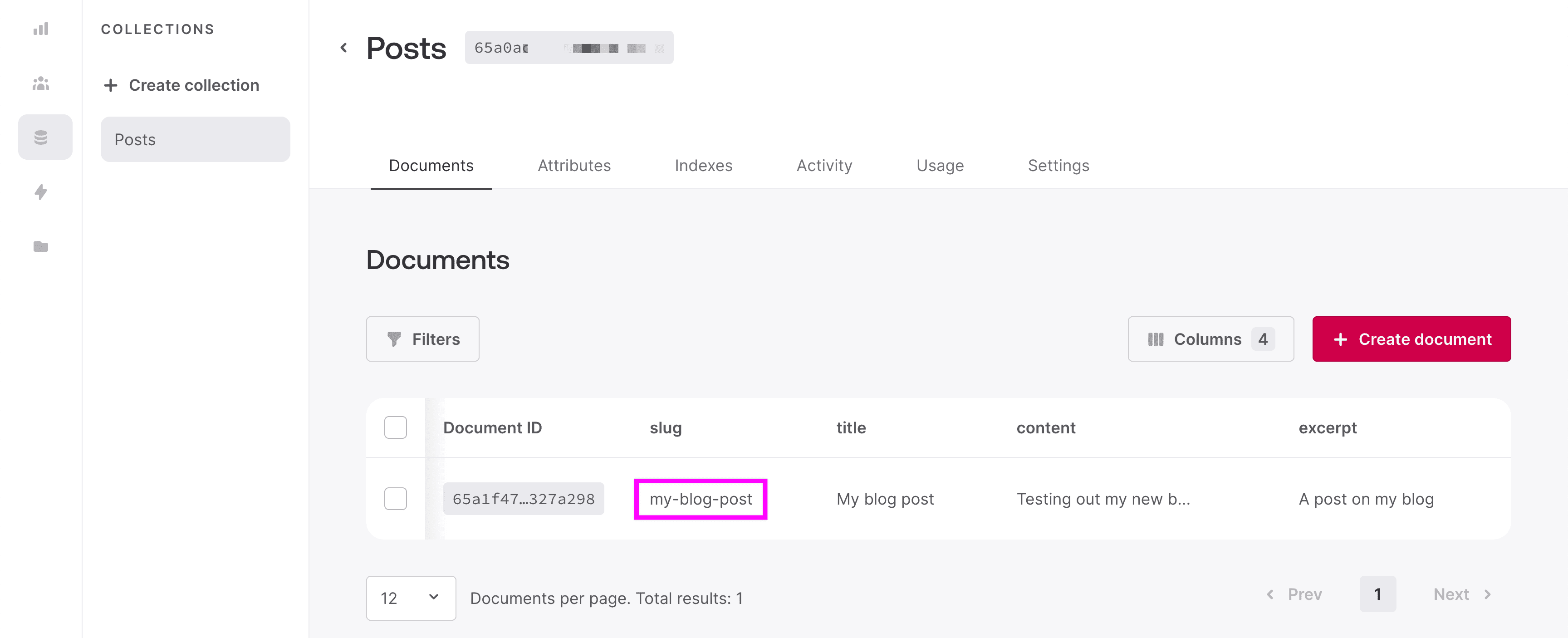 New blog post Document in in Posts collection