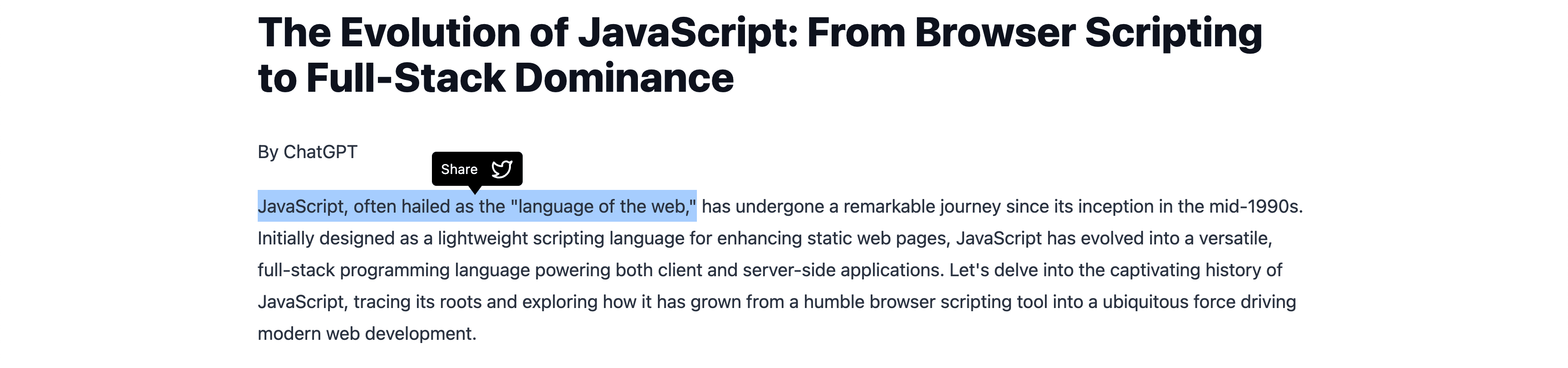 Selected text with tooltip above to share