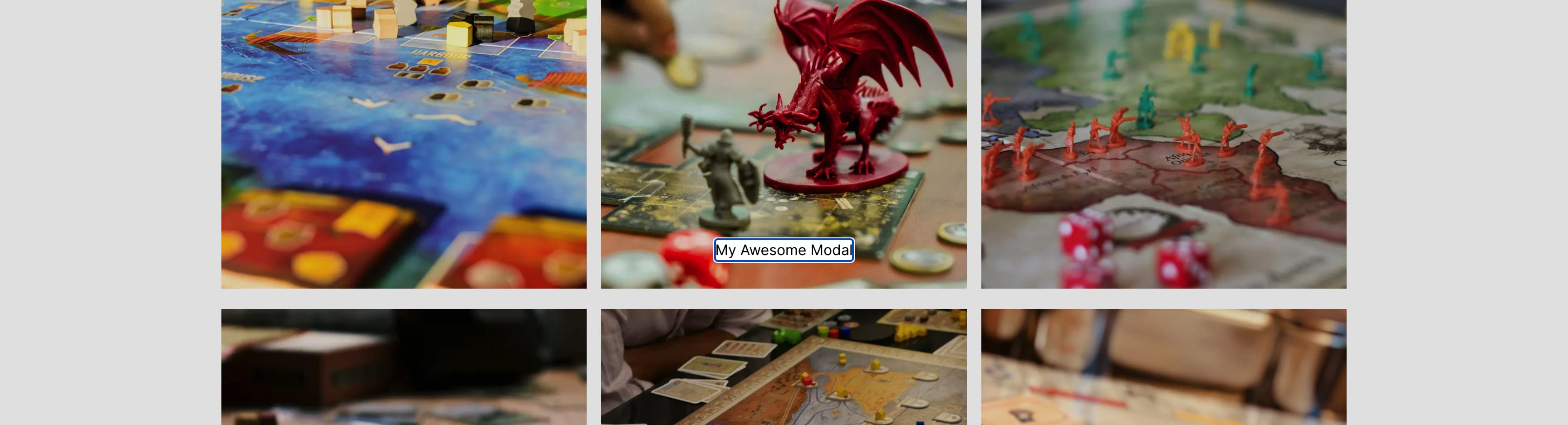 Modal on top of content with My Awesome Modal showing