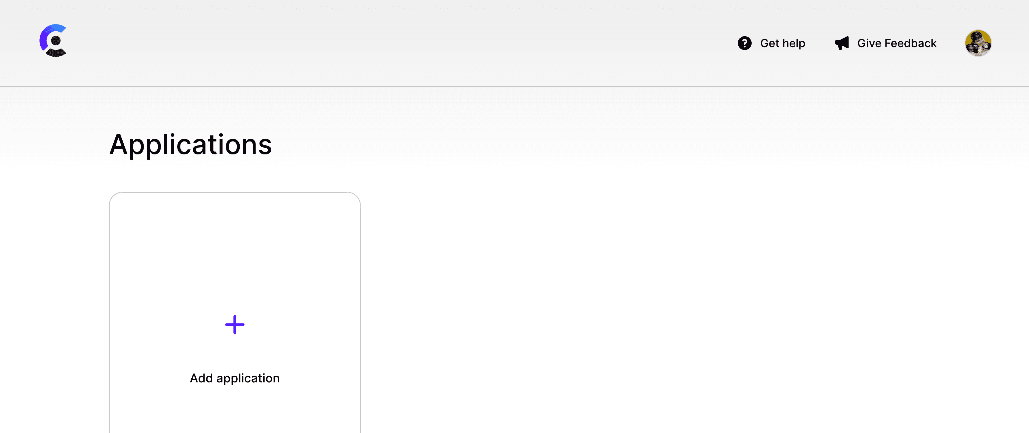 Clerk dashboard showing no applications with button to create