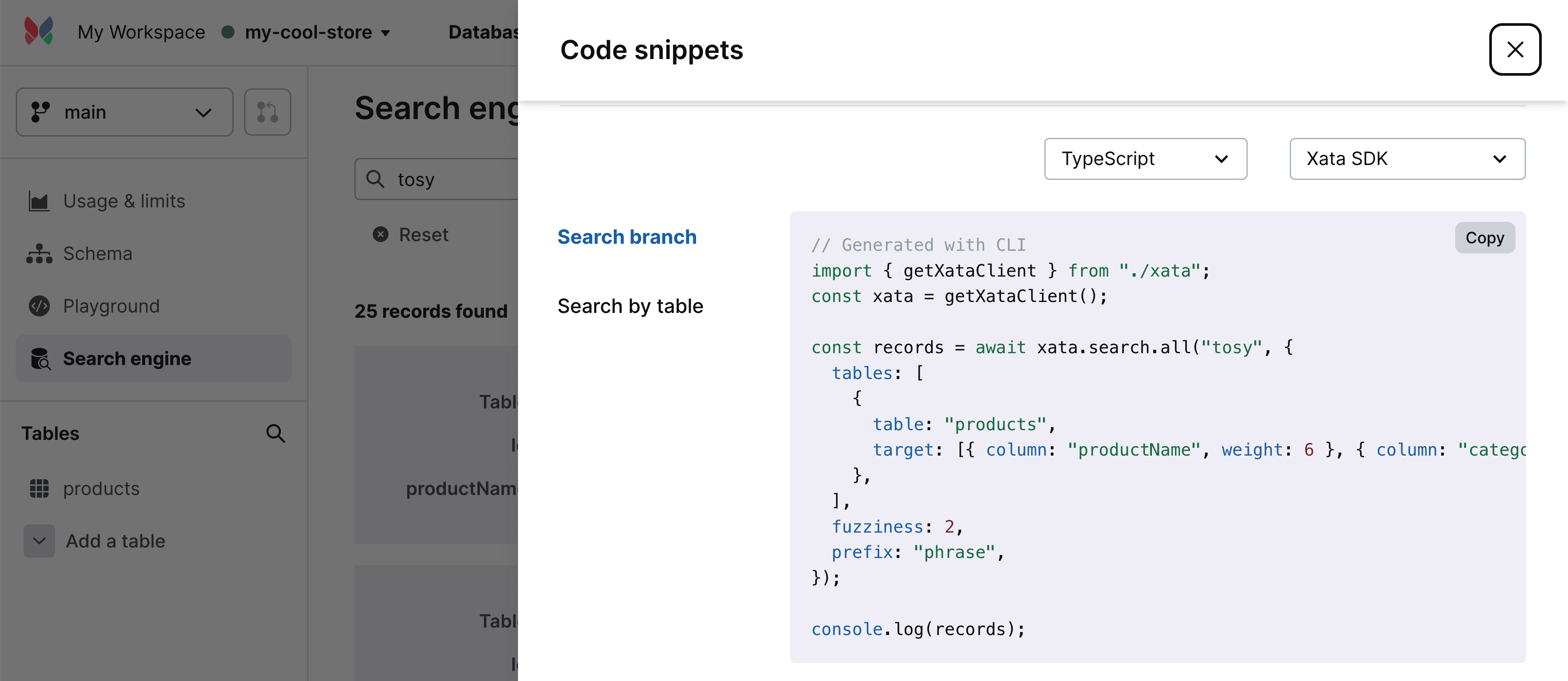Code Snippet shown for search from search engine page