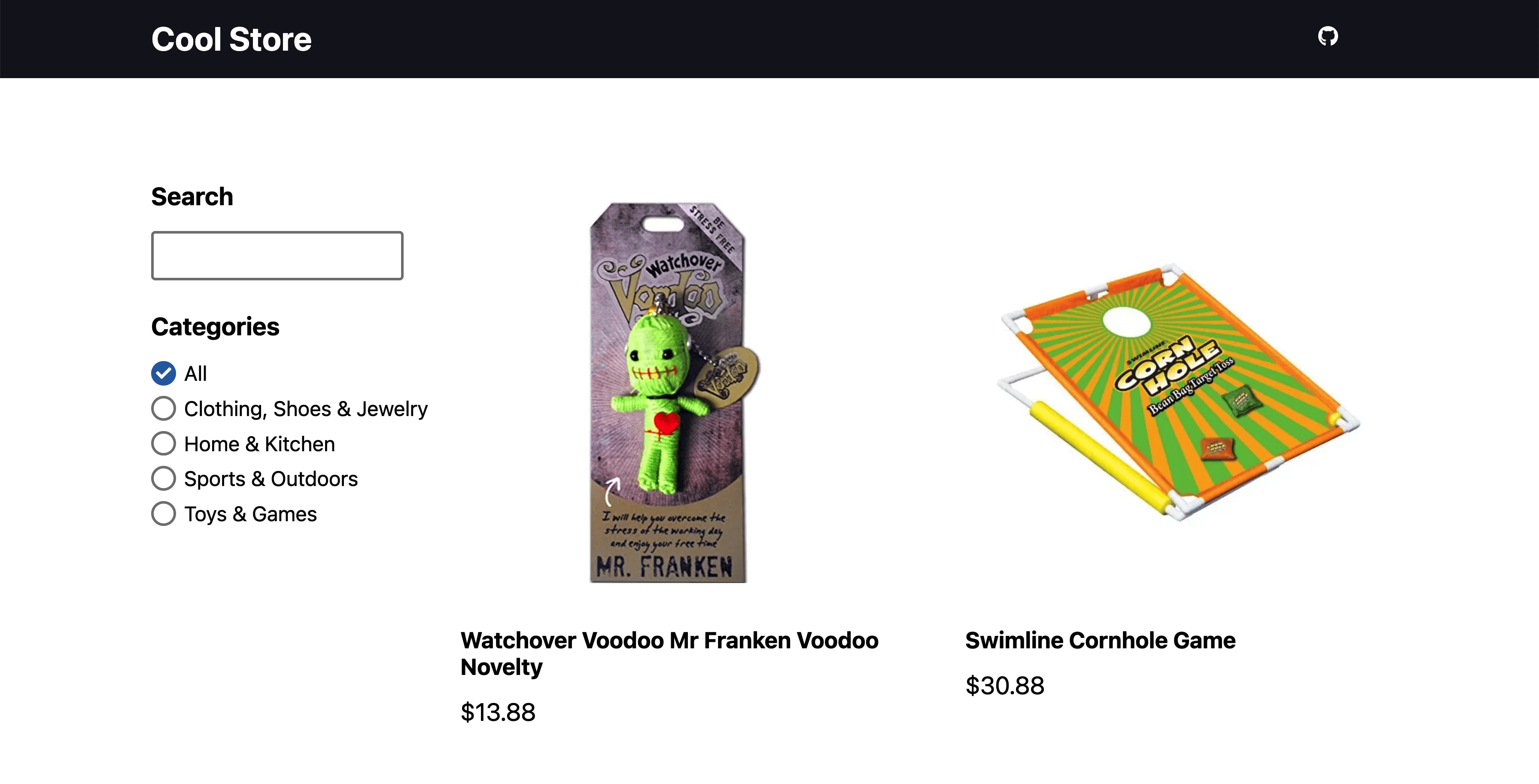 Product list showing different products being dynamically pulled from database