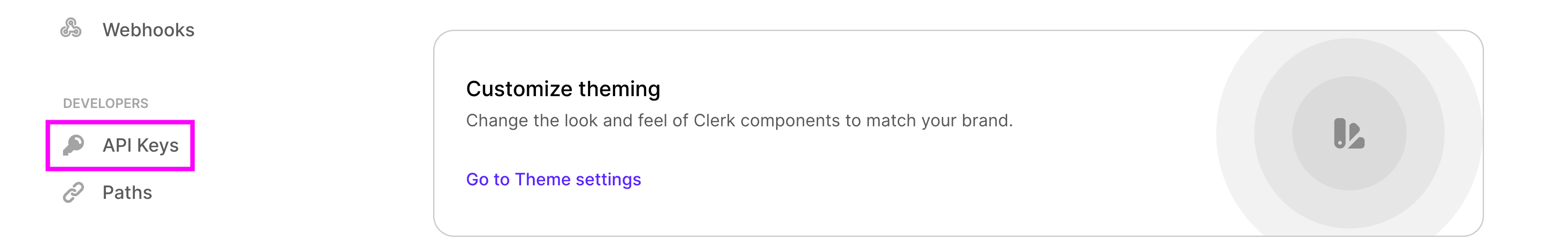 Highlighted API Keys navigation item