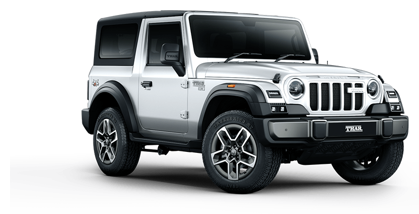 Mahindra Thar OG in Everest White, front three-quarter view