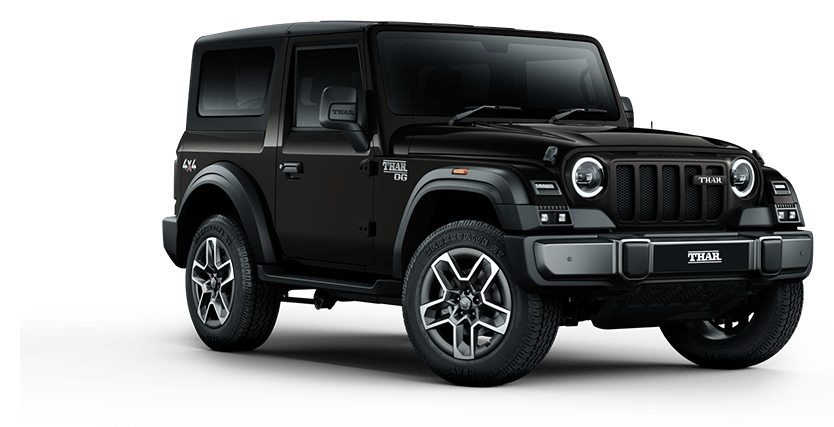 Mahindra Thar OG in Stealth Black, front three-quarter view