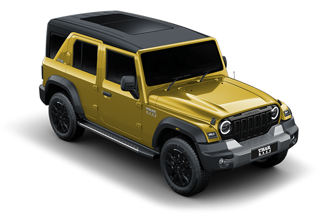 Mahindra Thar ROXX STAR EDN in Citrine Yellow, front three-quarter view
