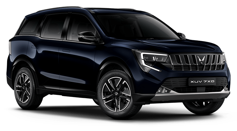 Mahindra XUV 7XO in Midnight Black, front three-quarter view