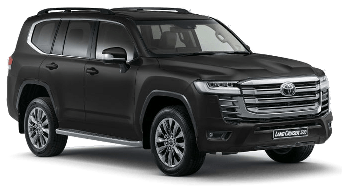 Toyota Land Cruiser 300 in Attitude Black, front three-quarter view