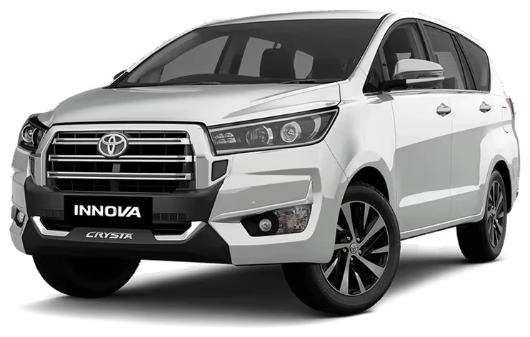 Toyota Innova Crysta in Platinum White Pearl, front three-quarter view