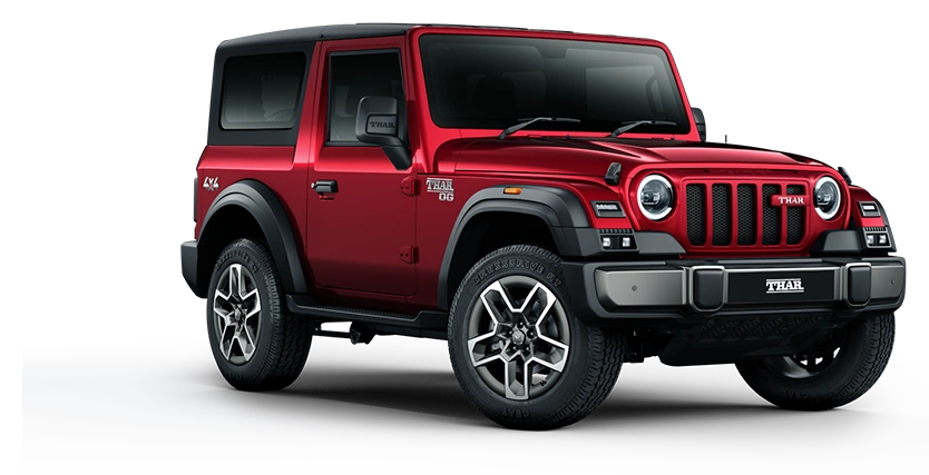 Mahindra Thar OG in Tango Red, front three-quarter view