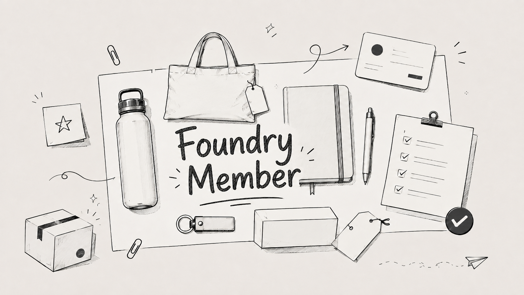 Flat lay of new promotional product samples laid out on a spec sheet