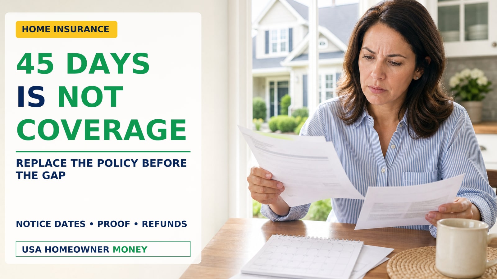 Homeowner checking canceled insurance dates, replacement coverage, and a mortgage servicer notice