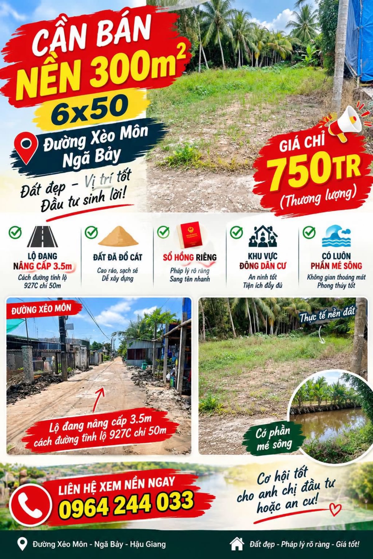 Bán đất nền 300m² tại Ngã Bảy - 750 Triệu