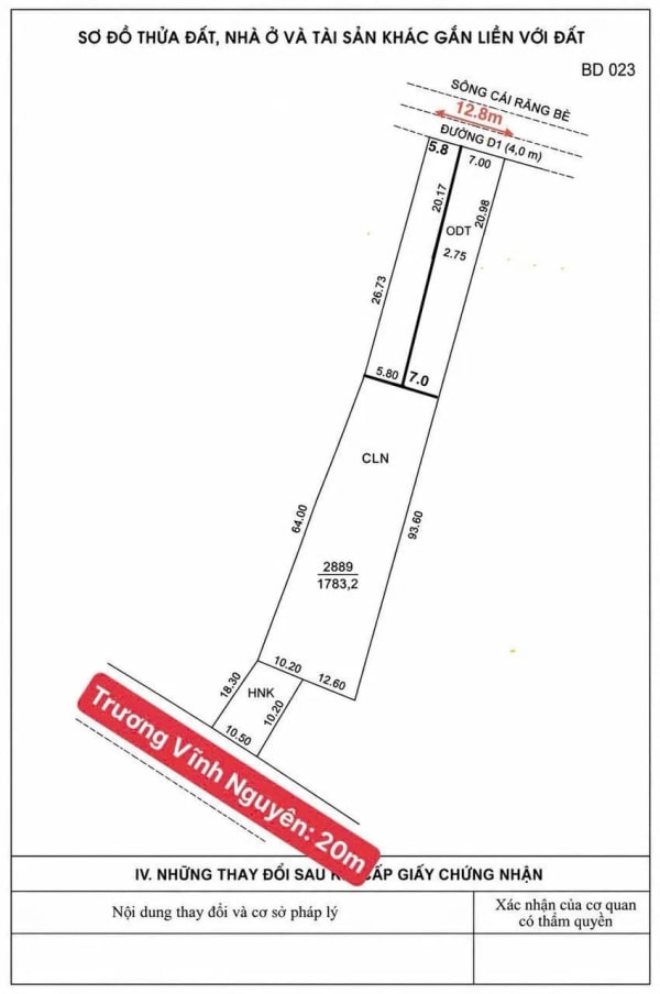 Bán 2064,2m² đất 2 mặt tiền đường Trương Vĩnh Nguyên, Cái Răng