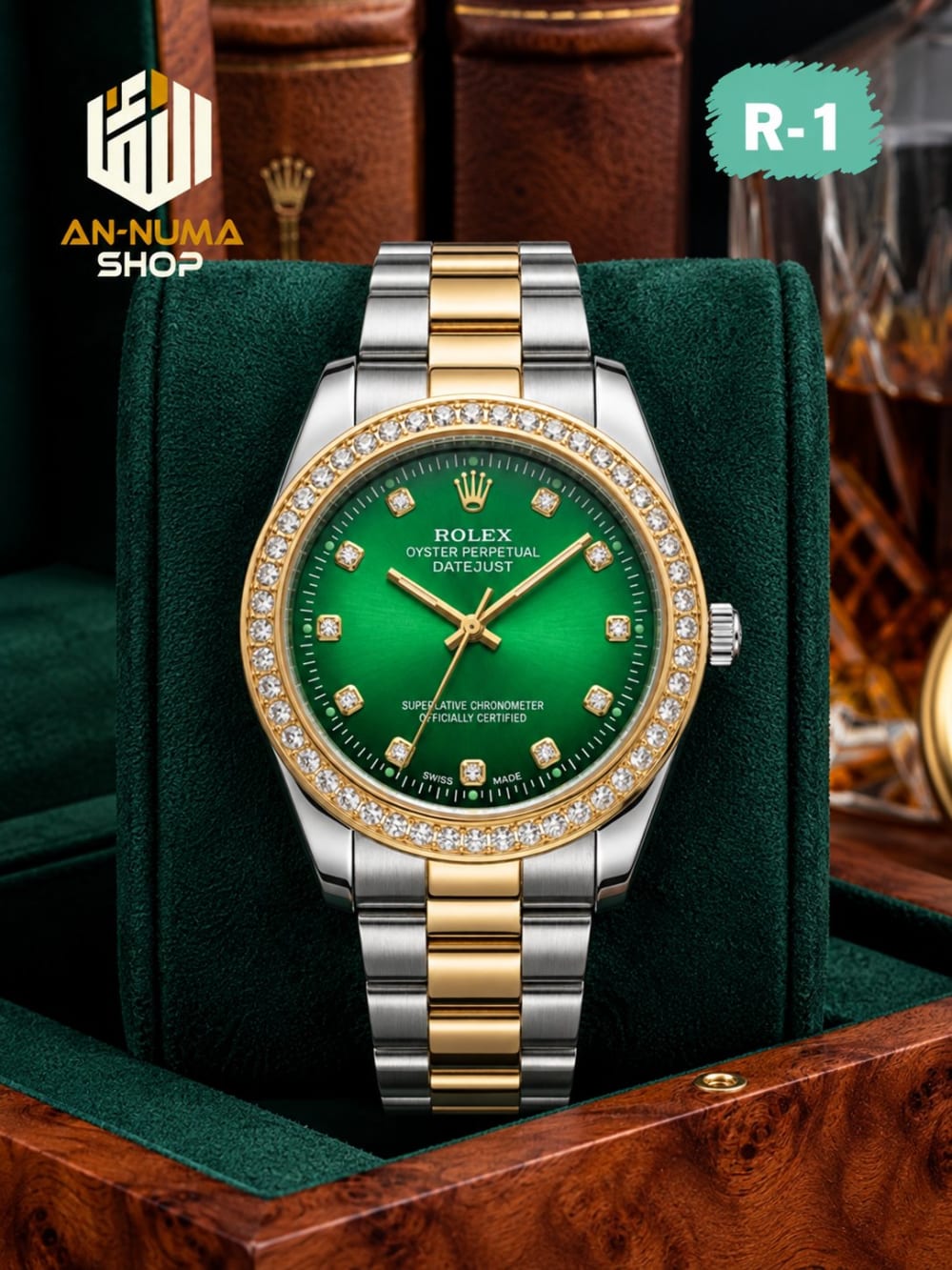 Luxury Two-Tone Gold & Silver – Black Diamond Dial for Men
