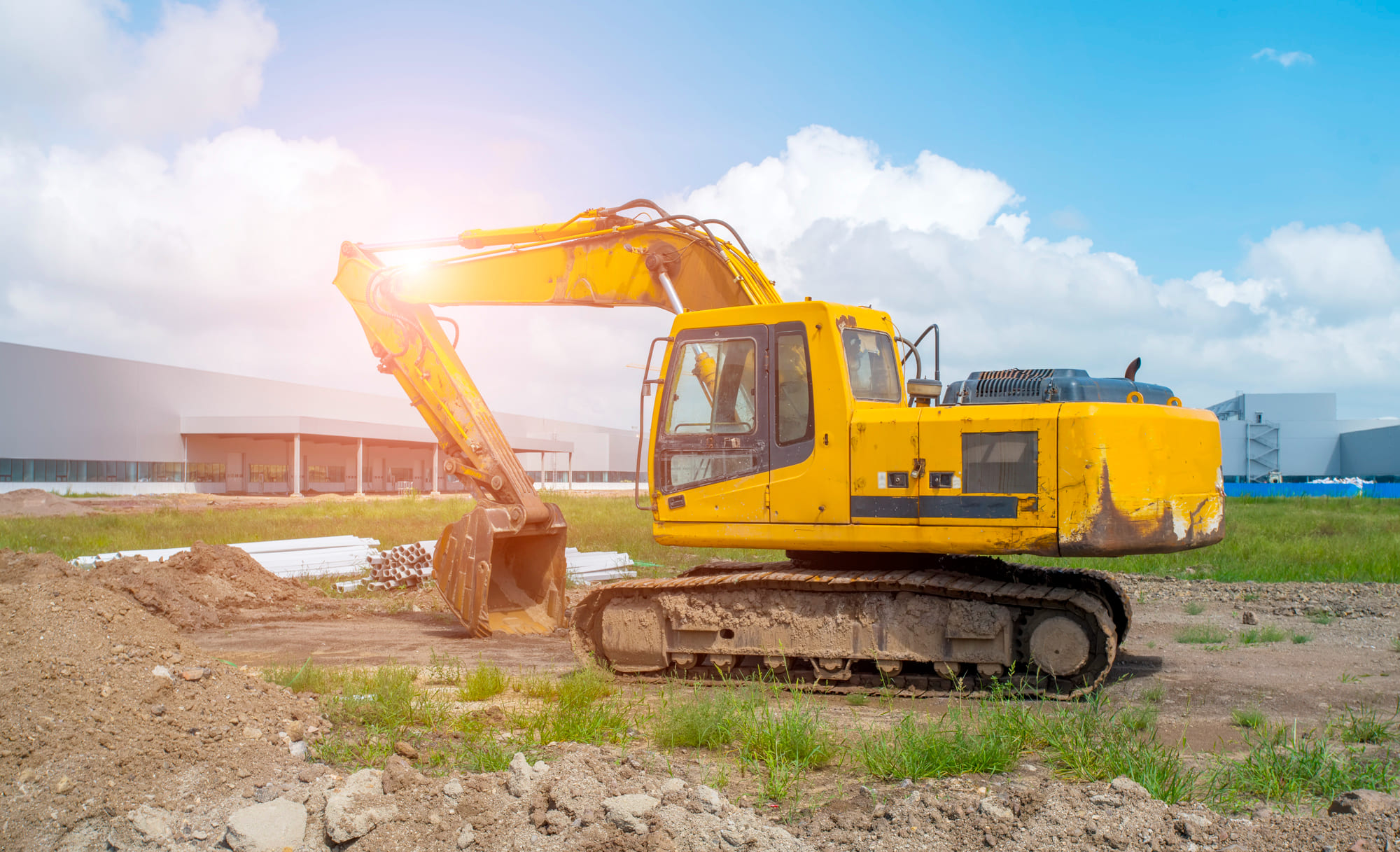 Mini excavator on a job site
