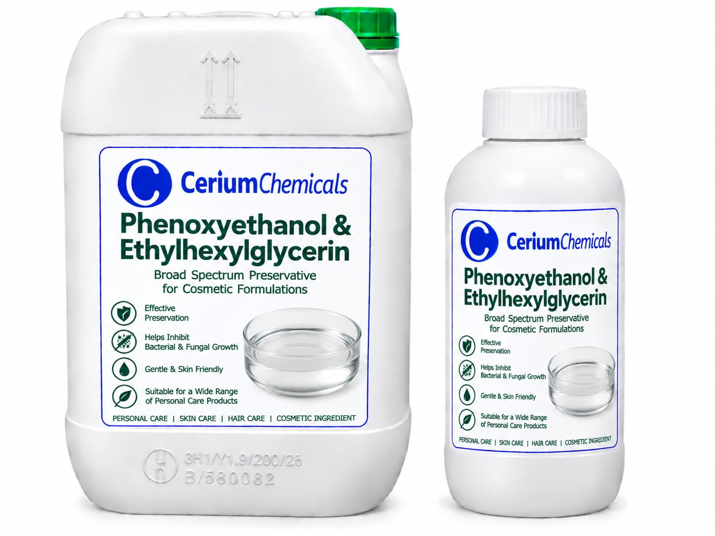 Phenoxyethanol & Ethylhexylglycerin in Cerium Chemicals packaging