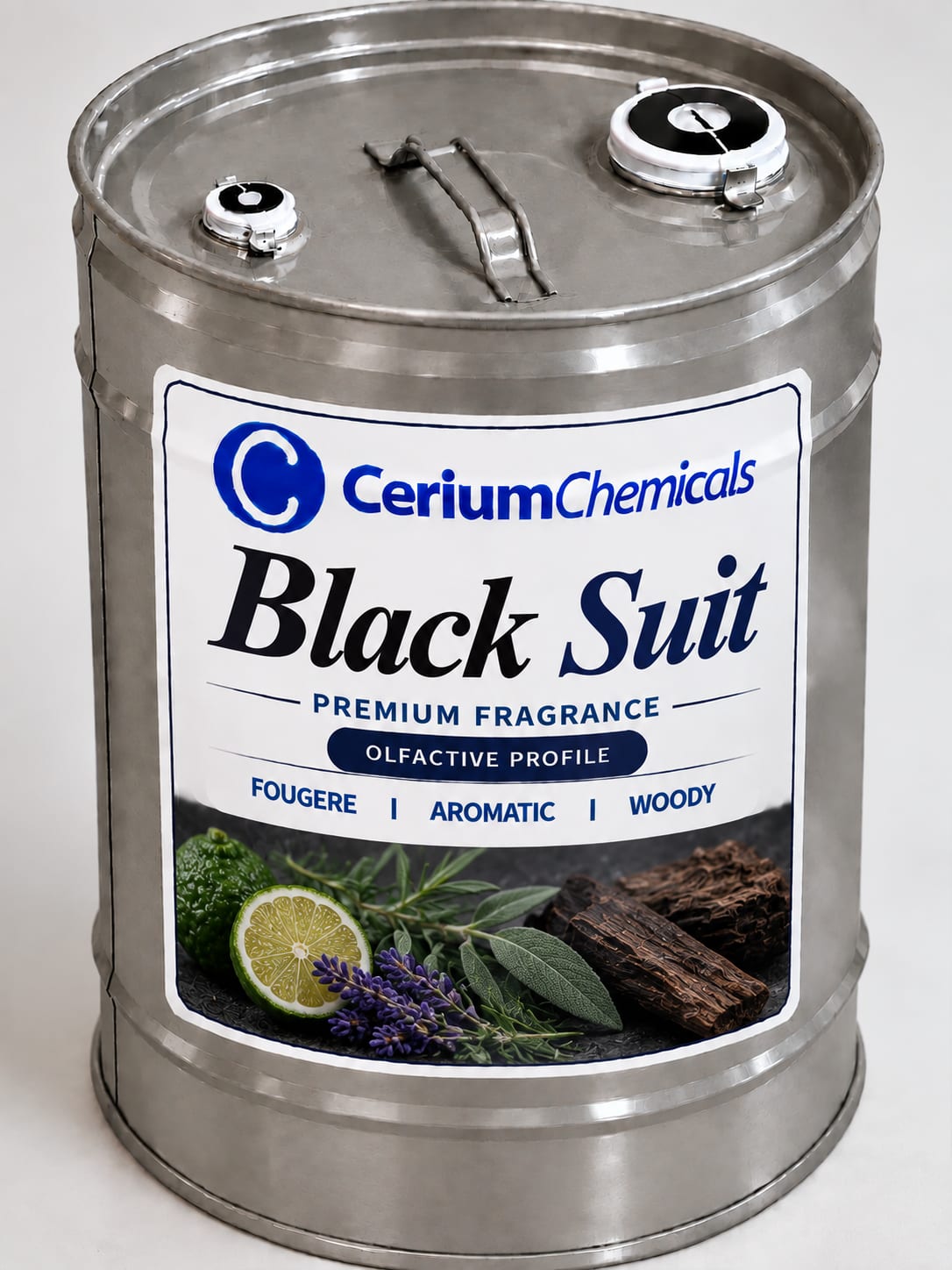 Black Suit in Cerium Chemicals packaging